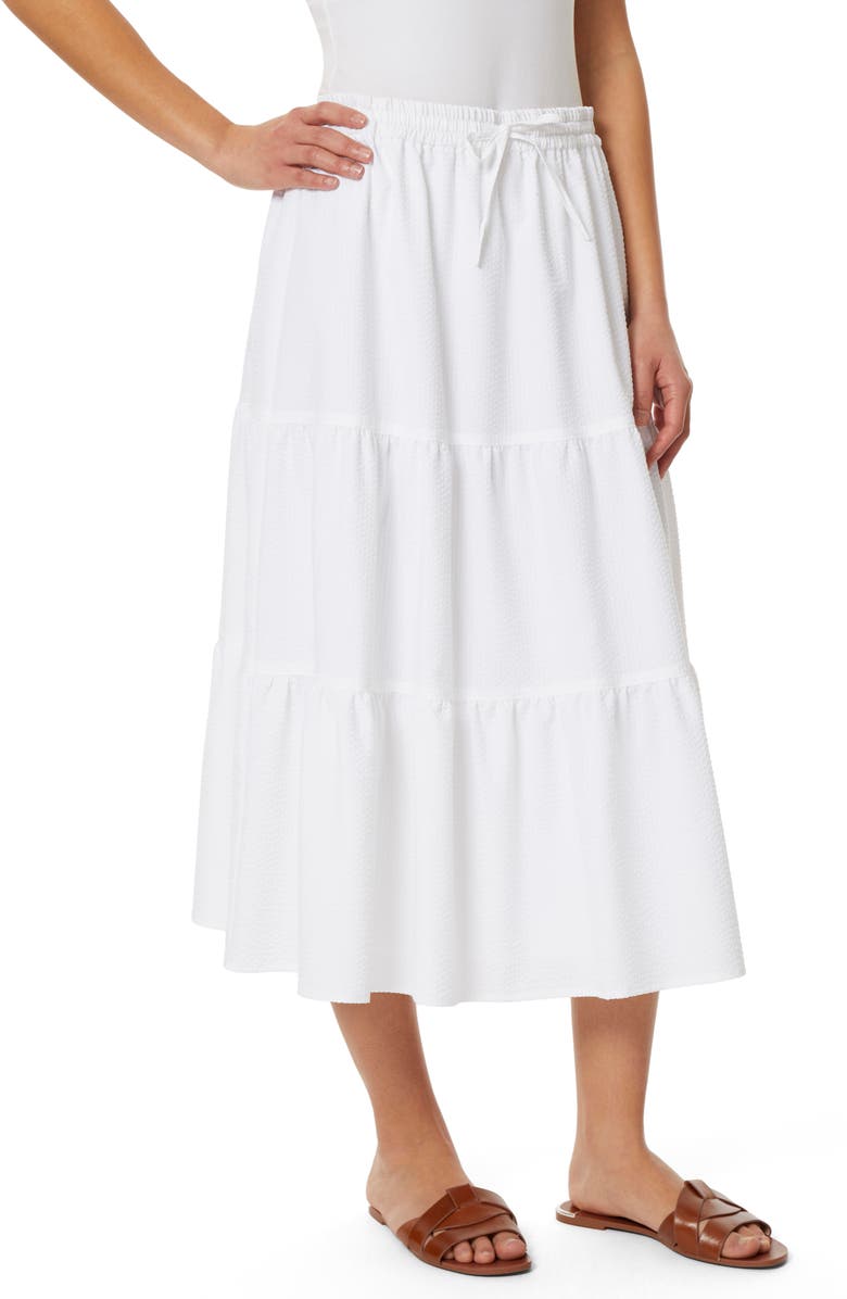 Jones New York Drawstring Waist Tiered Linen Blend Midi Skirt, Alternate, color,