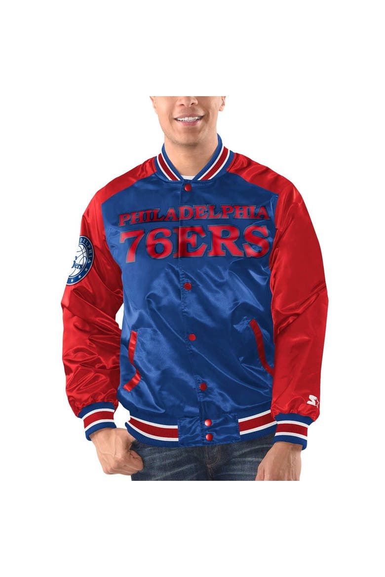 Men's Starter Royal/Red Philadelphia 76ers Renegade Satin Full-Snap Varsity Jacket, Alternate, color, Royal