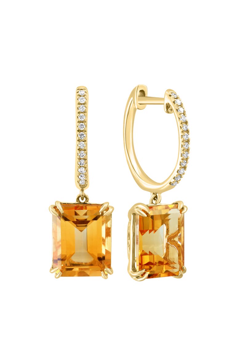 14K Yellow Gold Emerald Cut Citrine Drop Diamond Earrings, Alternate, color, 14K Gold