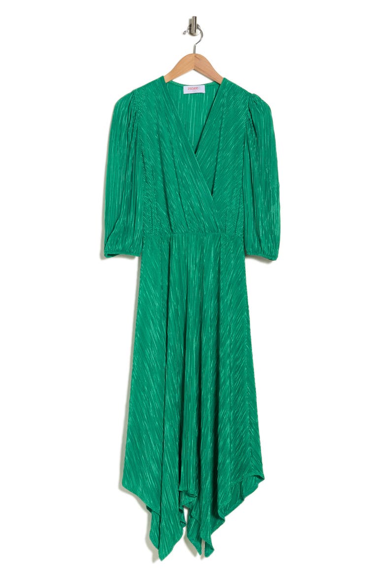 Plissé Handkerchief Dress, Alternate, color, EMERALD GREEN