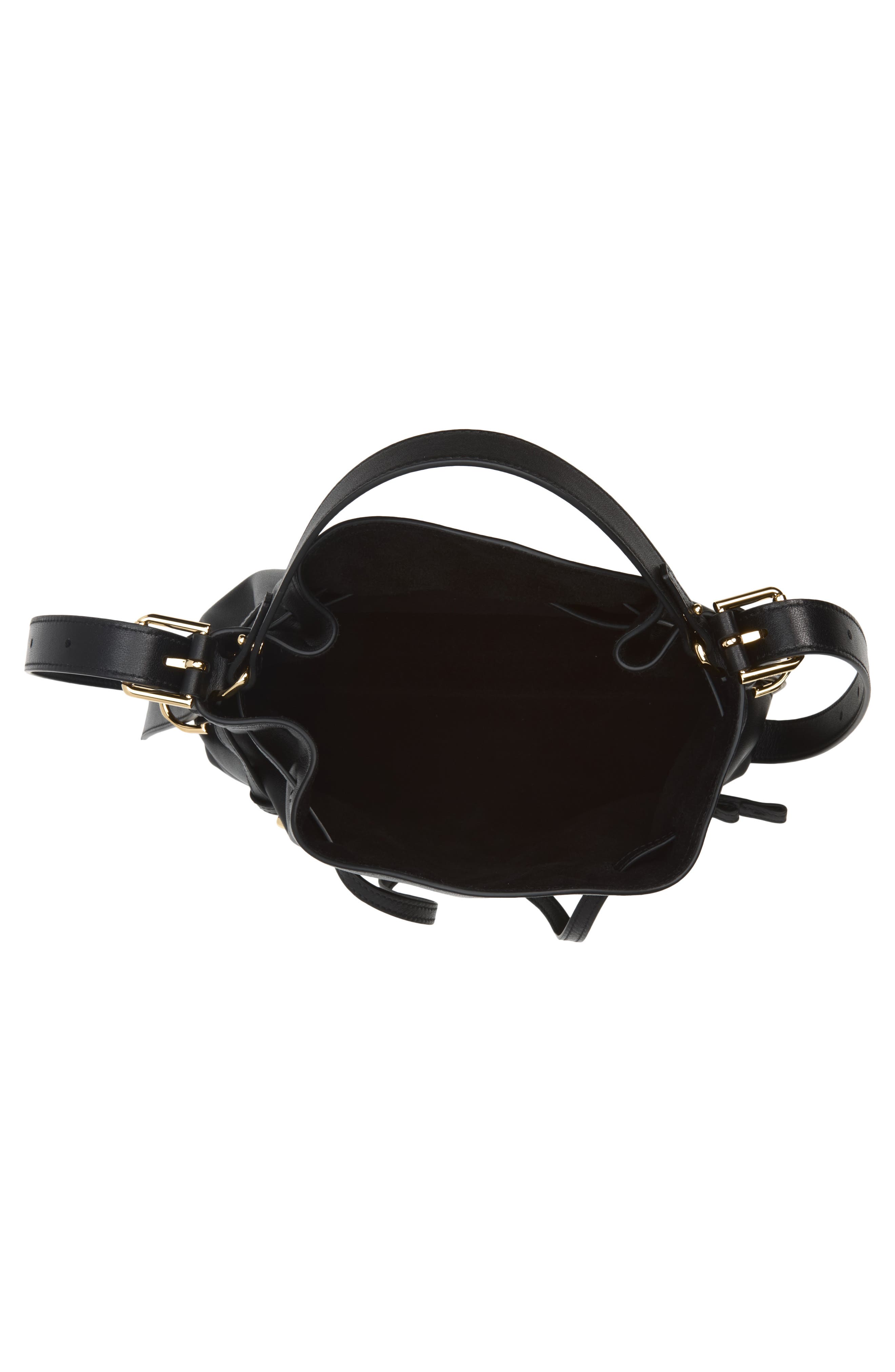 Small Voyou Leather Bucket Bag, Alternate, color, BLACK