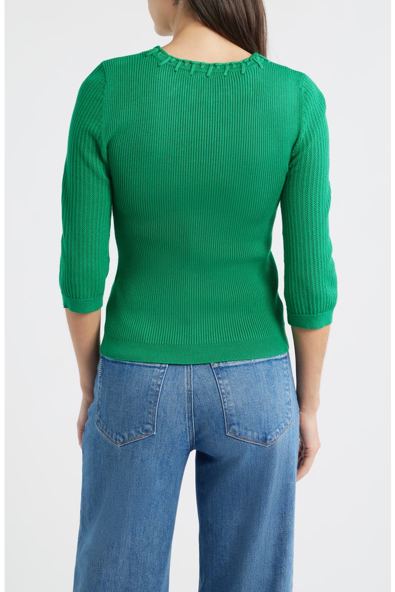 Elbow Sleeve Rib Sweater, Alternate, color, GOLF GREEN