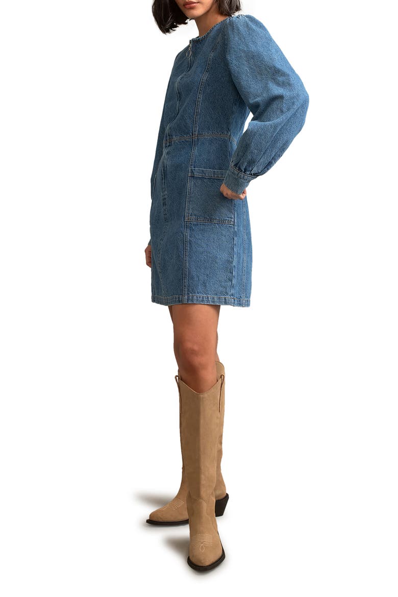 Highgate Long Sleeve Denim Minidress, Main, color, BLUE