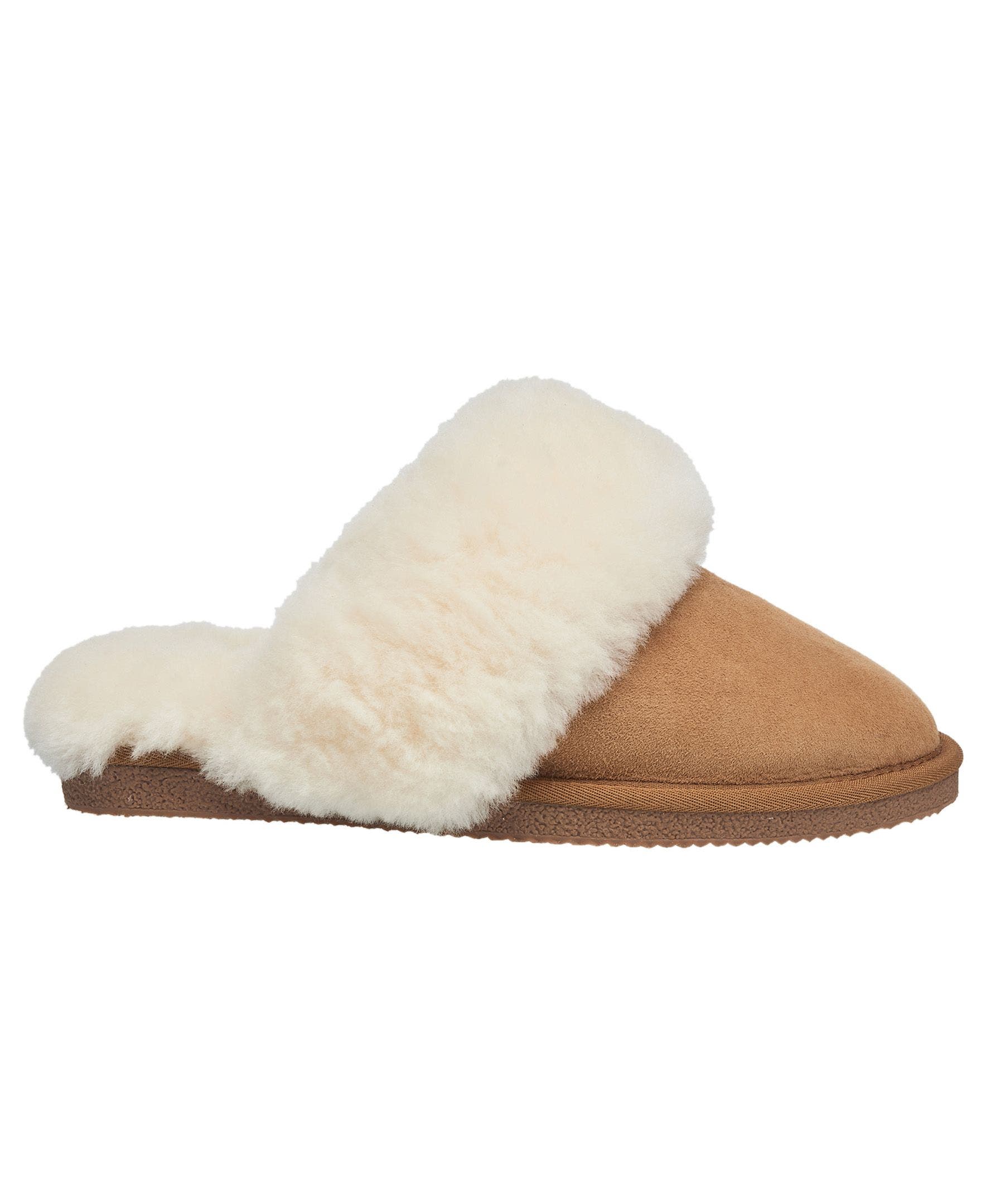 Gens Fur Band Open Slipper, Alternate, color, Chestnut