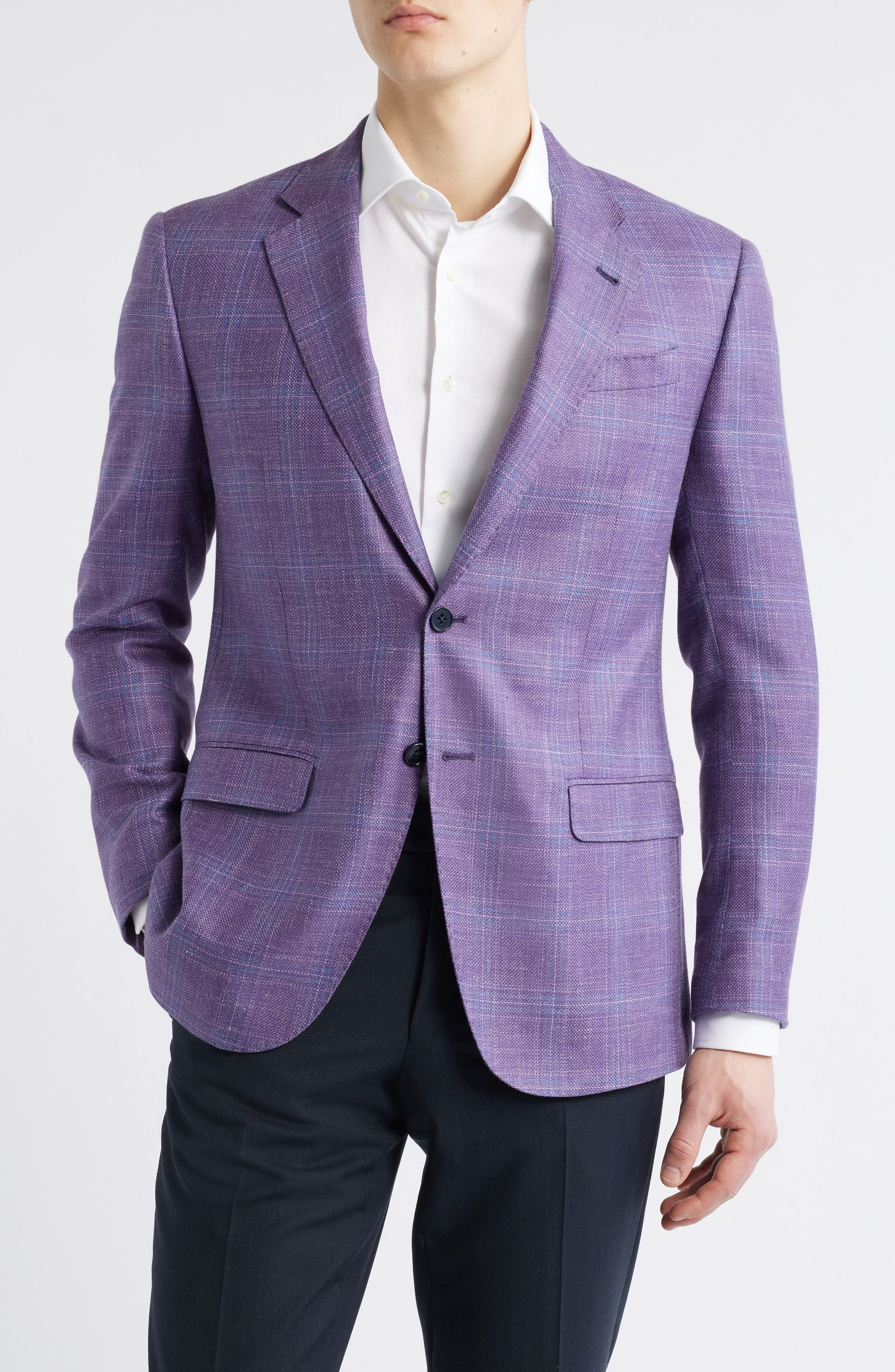 Emporio Armani Purple Plaid Wool & Silk Blend Sport Coat