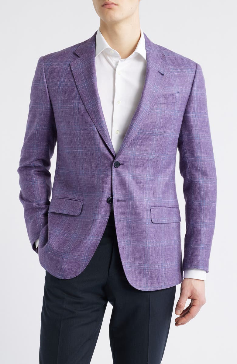 Emporio Armani Purple Plaid Wool & Silk Blend Sport Coat, Main, color, Solid Light Pastel Purple