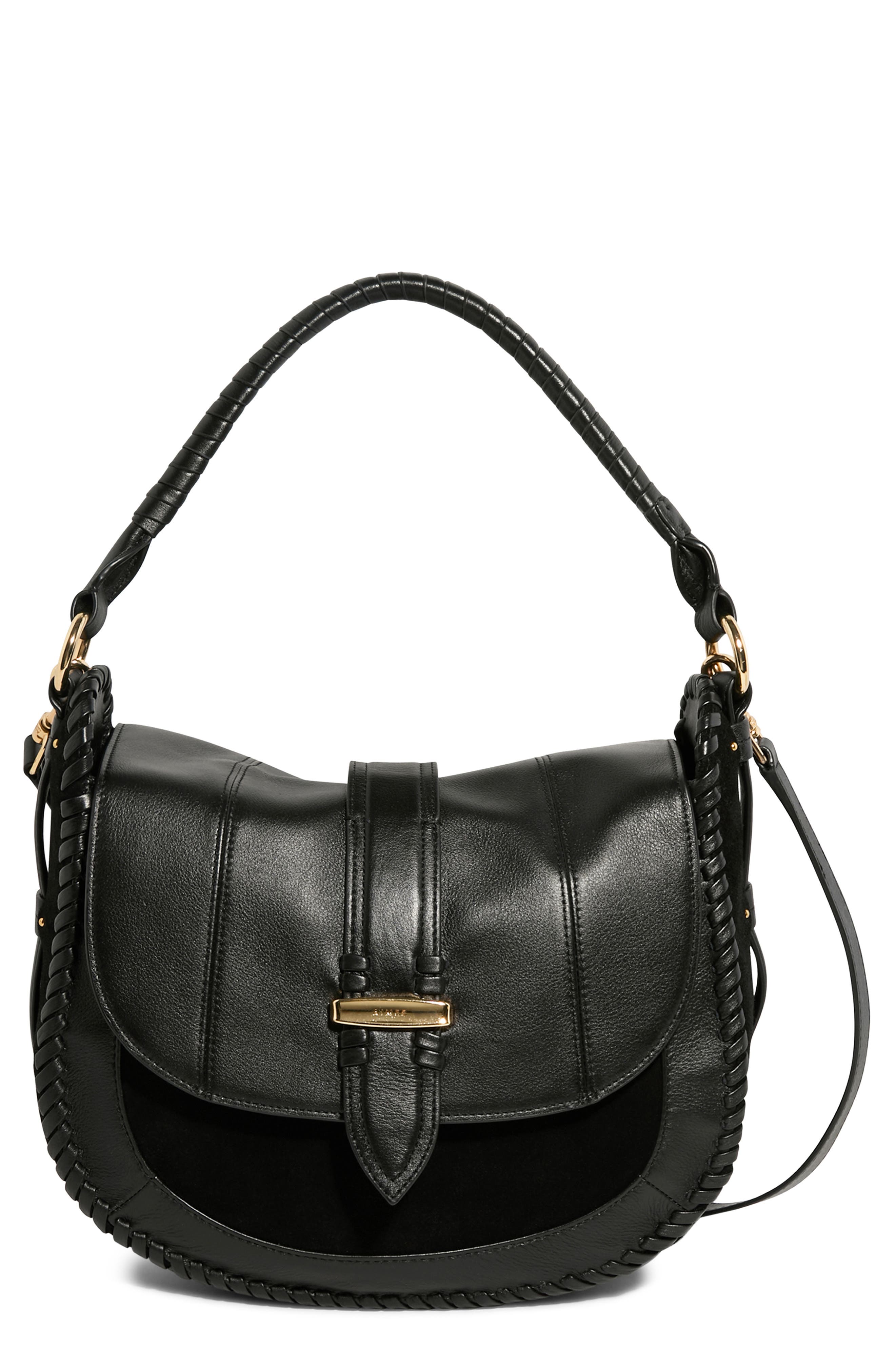 AIMEE Willow Convertible Leather Shoulder Bag, Main, color, Black