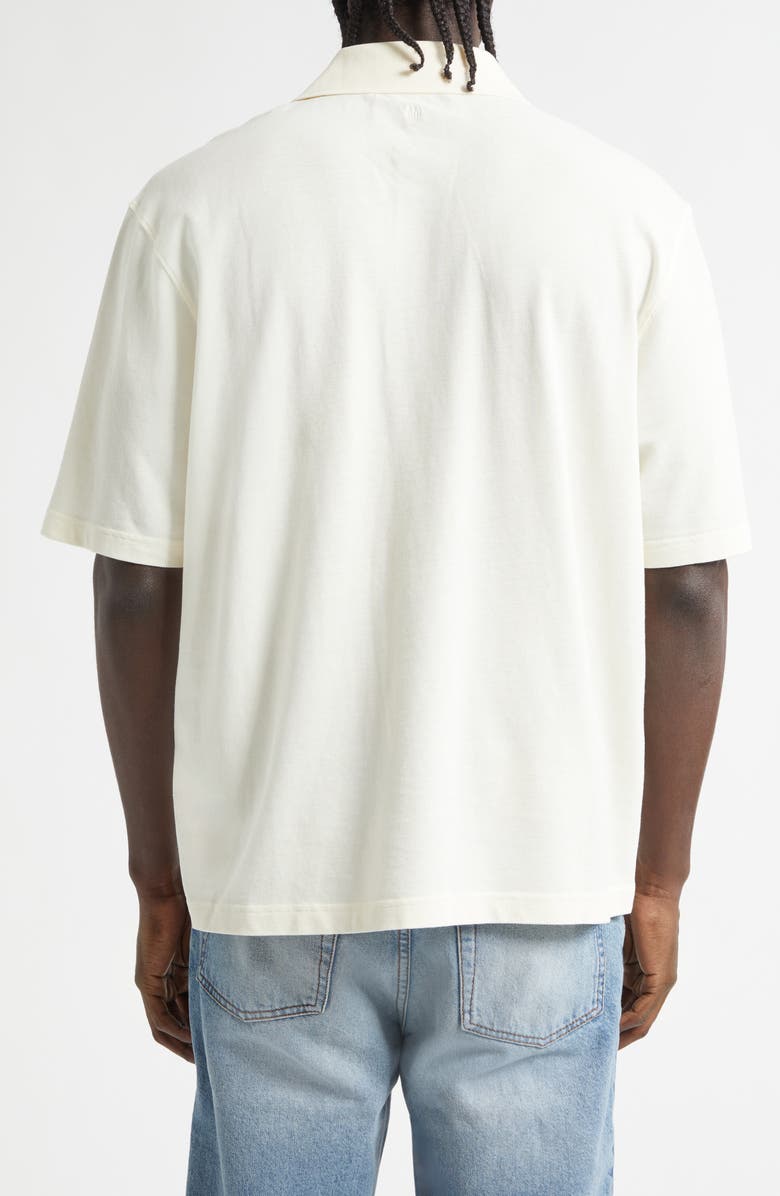 AMI PARIS Boxy Fit Cotton Piqué Polo, Alternate, color, Blanc Creme
