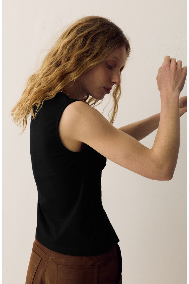 Stitch Detail Cotton Jersey Tank, Alternate, color, BLACK