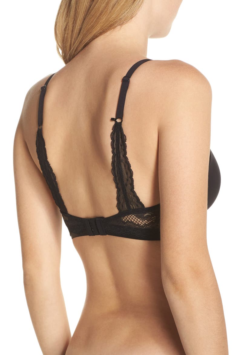 Beautifully Basic Lace Trim Plunge Bra, Alternate, color, BLACK