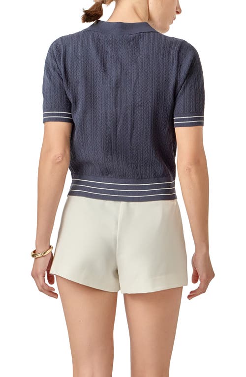 English Factory Crochet Short Sleeve Top In Navy Blue In Black