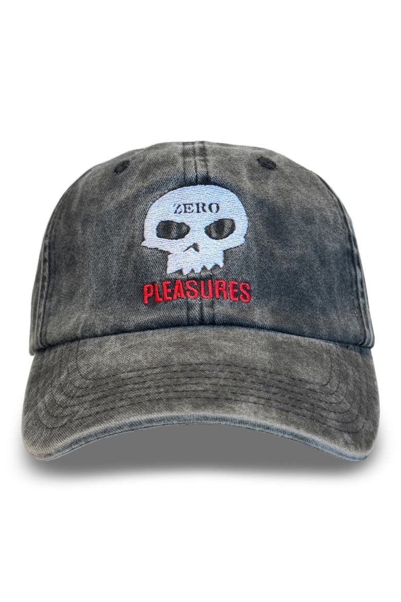 X Zero Skateboards Skull Denim Baseball Cap, Main, color, BLACK