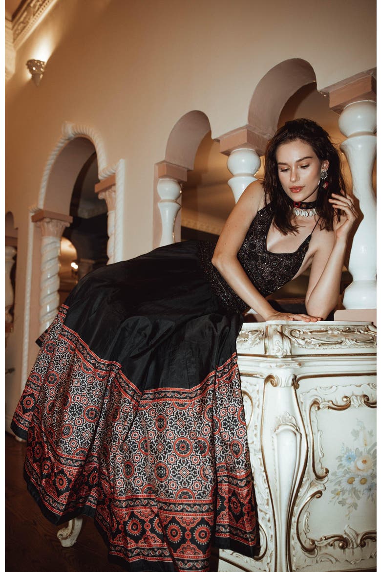 Elise Hand Embroidered Gown, Alternate, color, Black