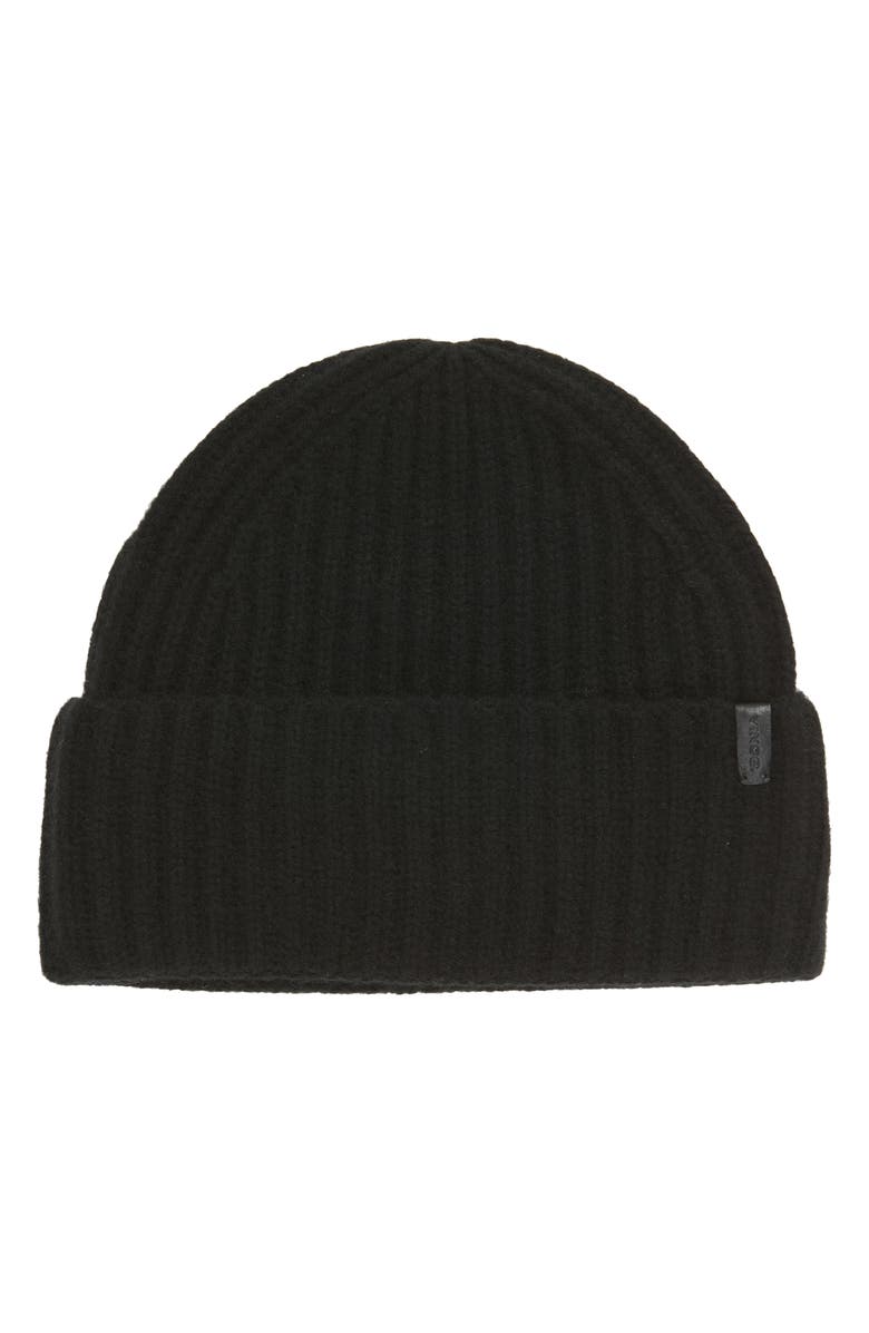 Vince Boiled Cashmere Chunky Rib Beanie, Main, color, 001Blk