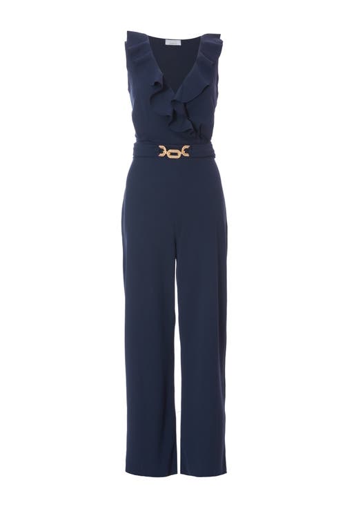 Quiz Buckle Frill Detail Palazzo Jumpsuit In Navy