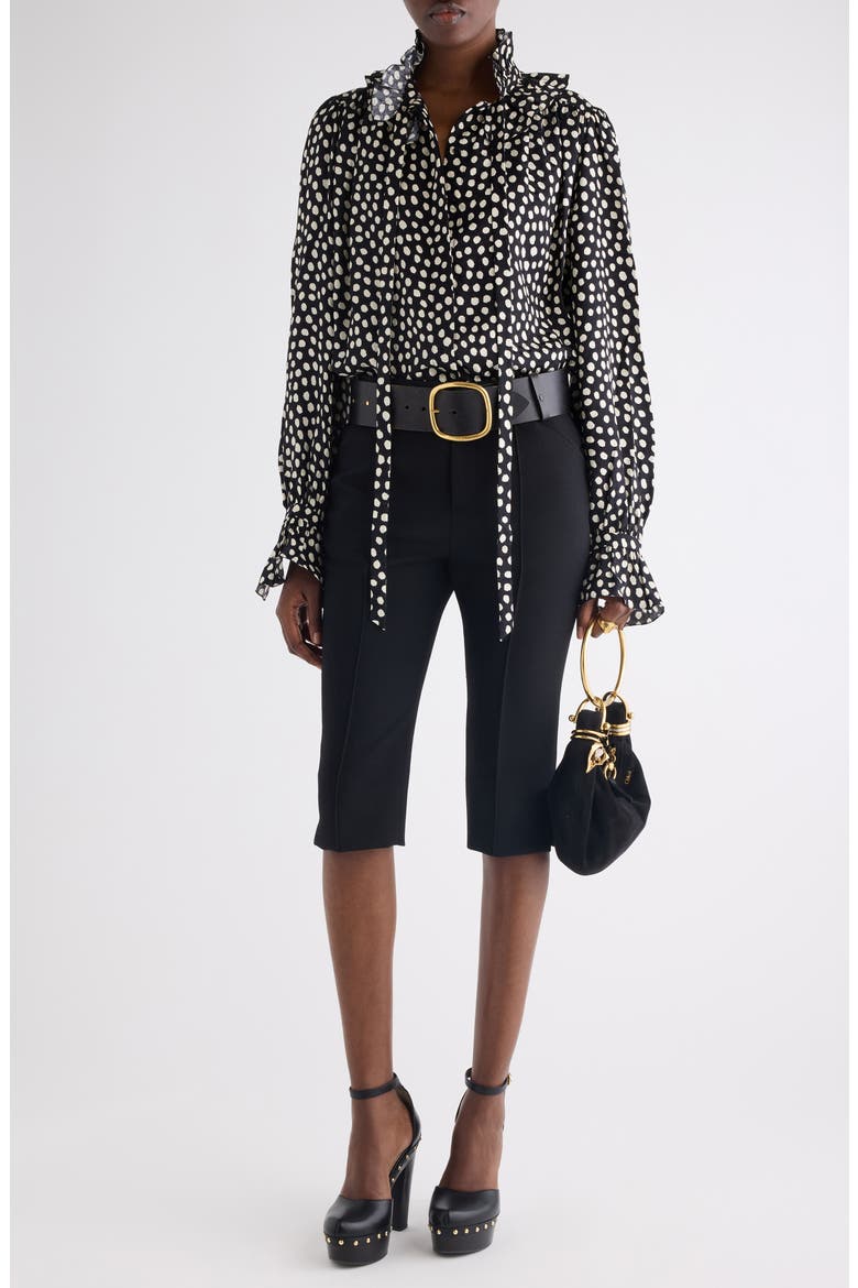 Polka Dot Jacquard Organic Silk Crêpe de Chine Shirt, Alternate, color, BEIGE - BLACK