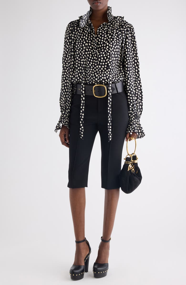 Chloé Polka Dot Jacquard Organic Silk Crêpe de Chine Shirt, Alternate, color, Beige - Black