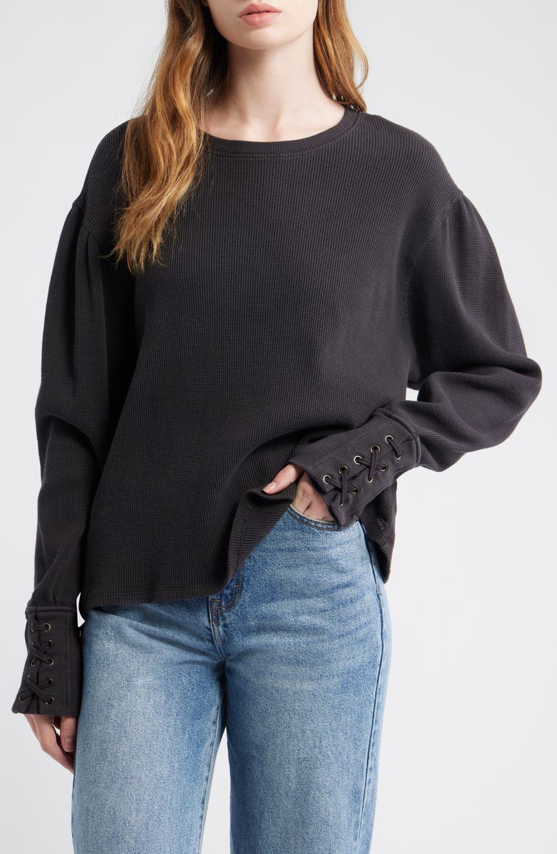 Lapis Lace-Up Cuff Cotton Thermal Top