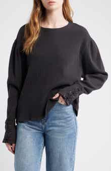 Free People Lapis Lace-Up Cuff Cotton Thermal Top