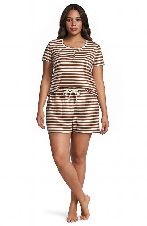 Knit 2 Piece Pajama Set - Short Sleeve Top and Shorts