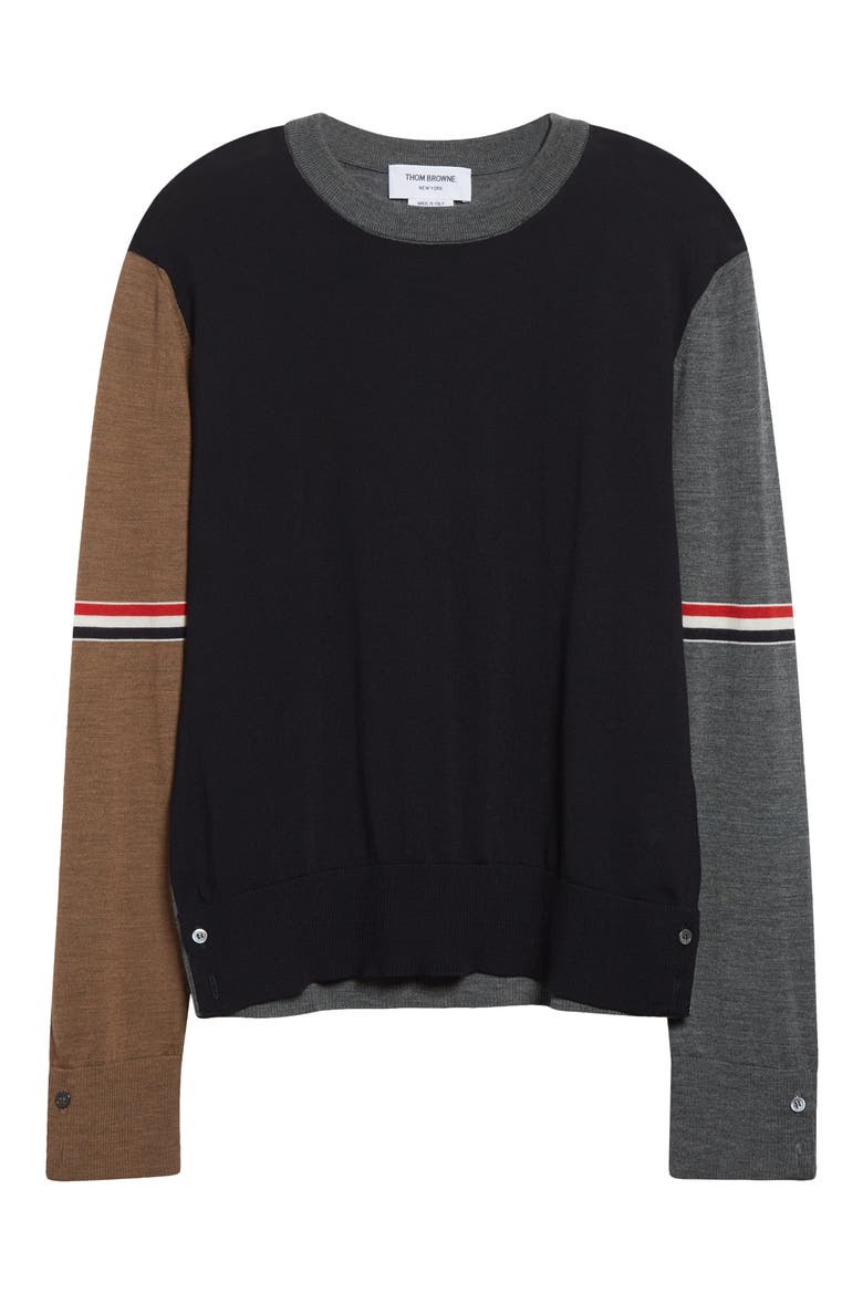 Fun-Mix Colorblock Relaxed Virgin Wool Crewneck Sweater, Main, color, NAVY/ GREY/ BROWN