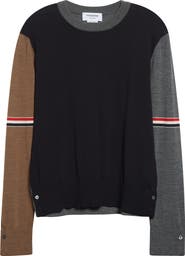 Thom Browne Fun-Mix Colorblock Relaxed Virgin Wool Crewneck Sweater