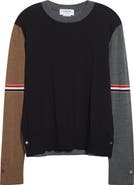 Thom Browne Fun-Mix Colorblock Relaxed Virgin Wool Crewneck Sweater