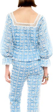Anna Sui Lattice Lace Embroidery Top