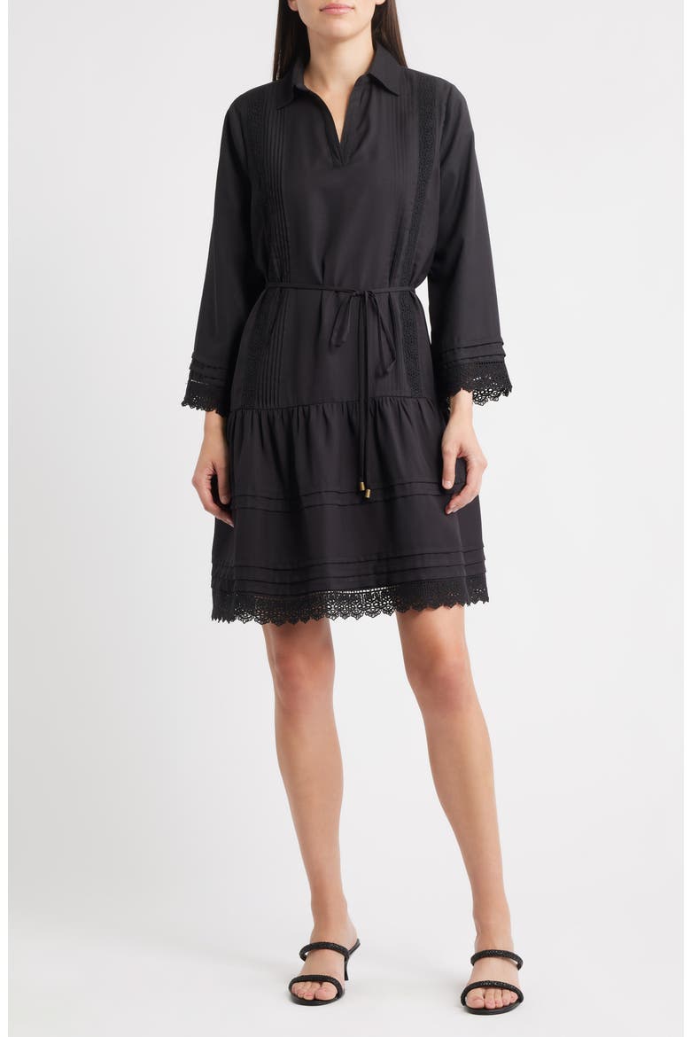 Lace Long Sleeve Shirtdress, Main, color, BLACK