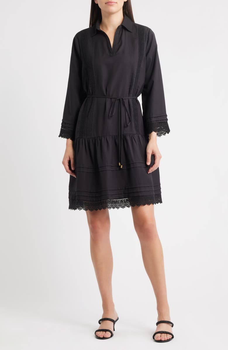 Julia Jordan Lace Long Sleeve Shirtdress, Main, color, Black