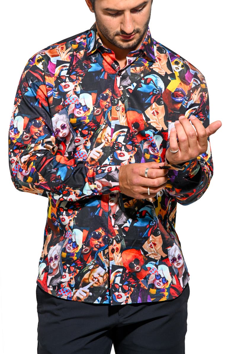 Maceoo Fibonacci Resistance Contemporary Fit Button-Up Shirt, Alternate, color, Black