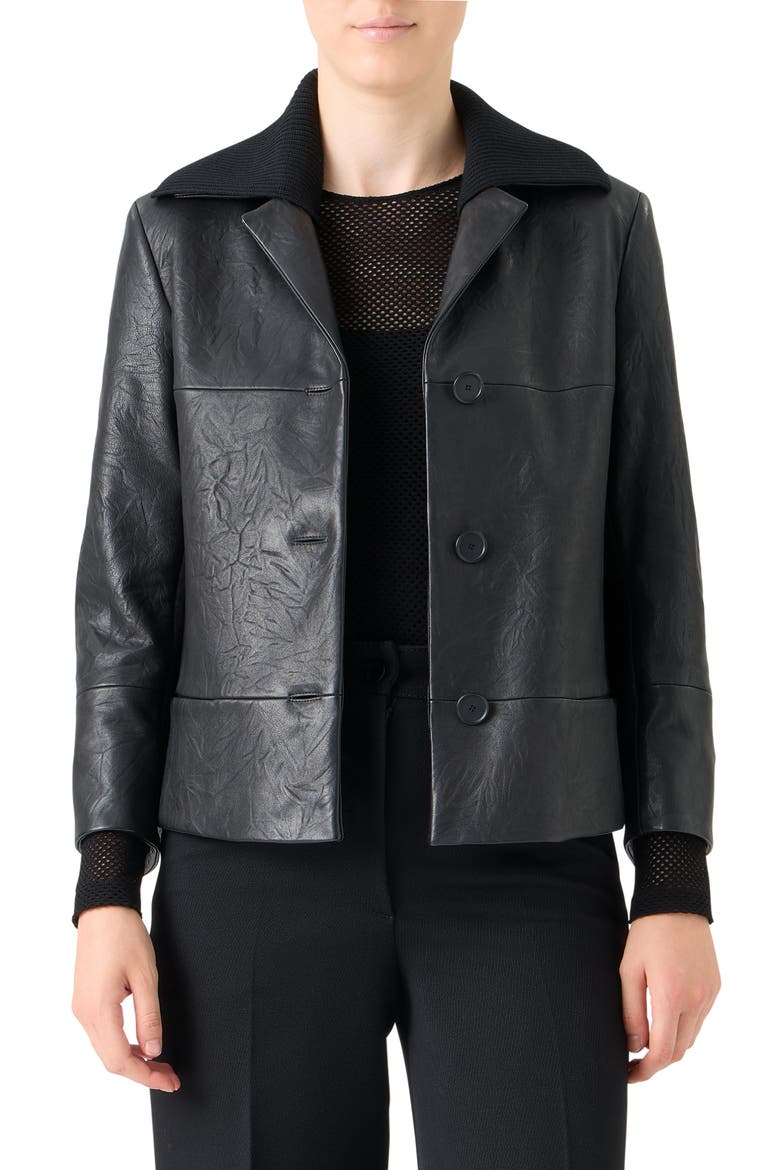 Embossed Leather Jacket, Main, color, BLACK