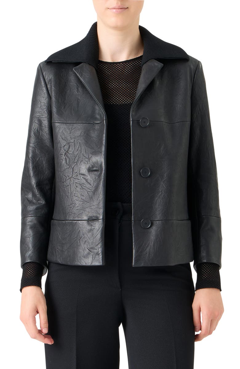 Akris punto Embossed Leather Jacket, Main, color, Black