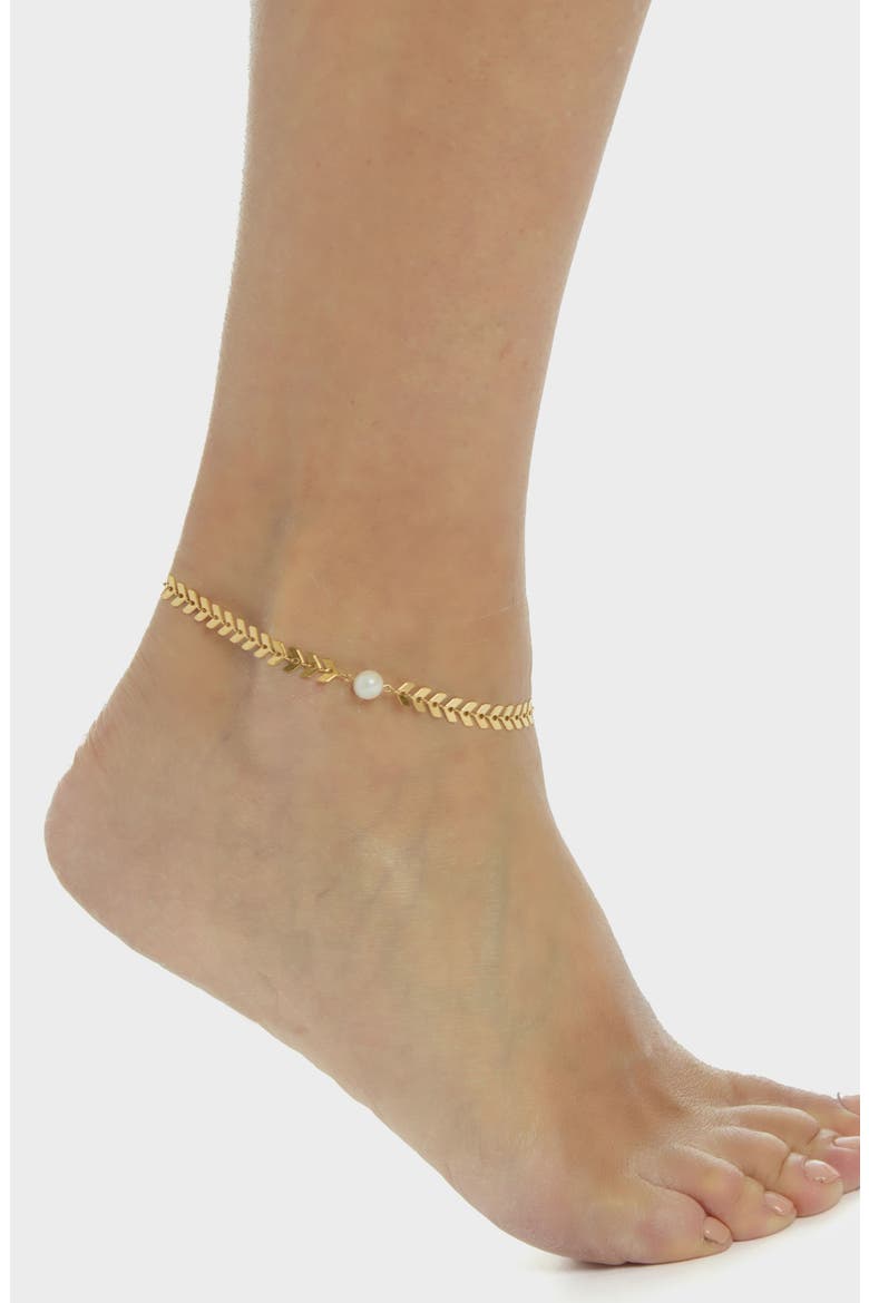 Freshwater Pearl Chevron Anklet, Alternate, color, GOLD