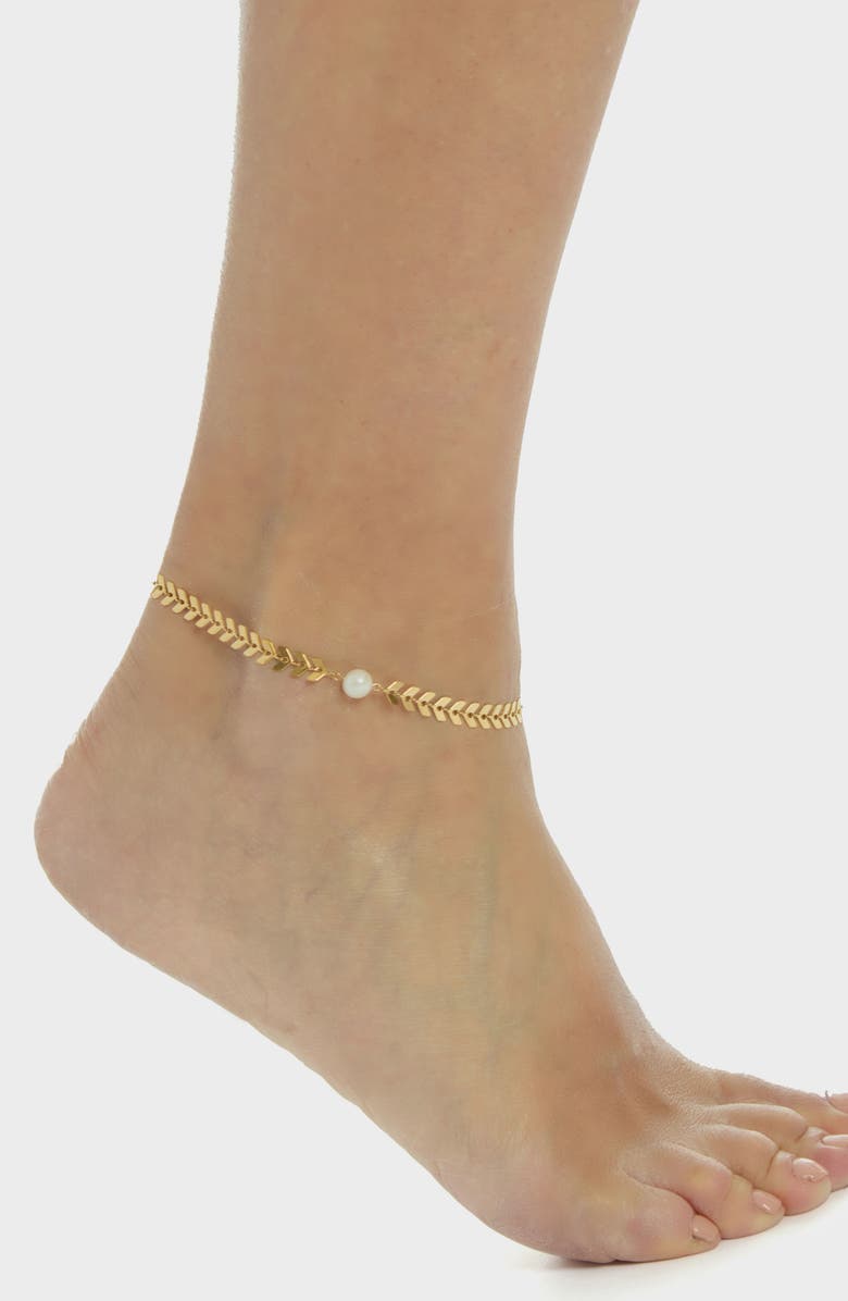 st. Moran Freshwater Pearl Chevron Anklet, Alternate, color, Gold