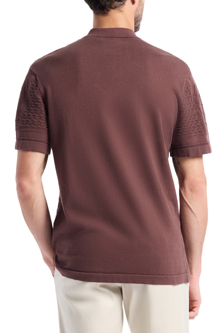 Delmar Short Sleeve Cotton Pointelle Button-Up Sweater, Alternate, color, BROWN