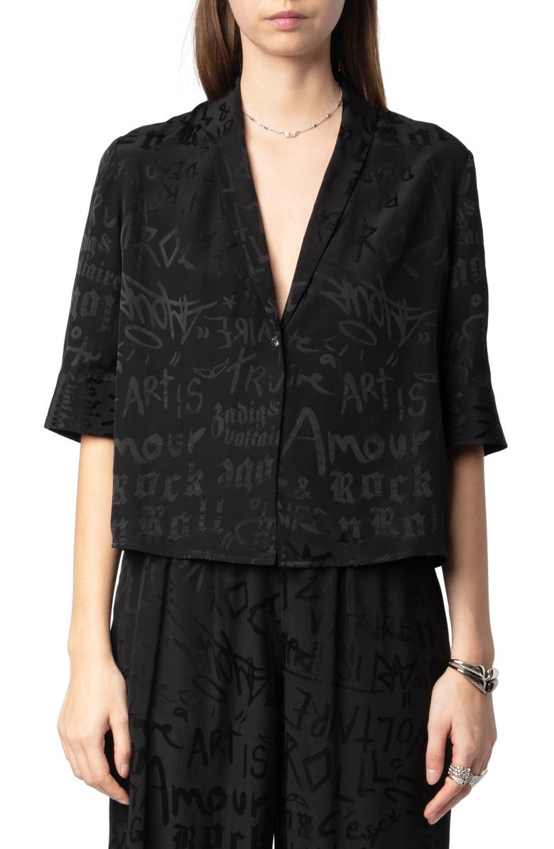 Zadig & Voltaire Telmos Jac Manifesto Print Silk Shirt, Main, color, 