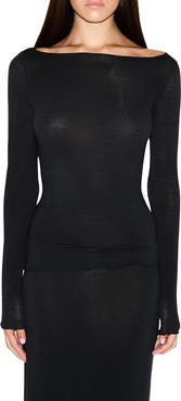 SKIMS Sheer Modal Blend Long Sleeve Boat Neck Top