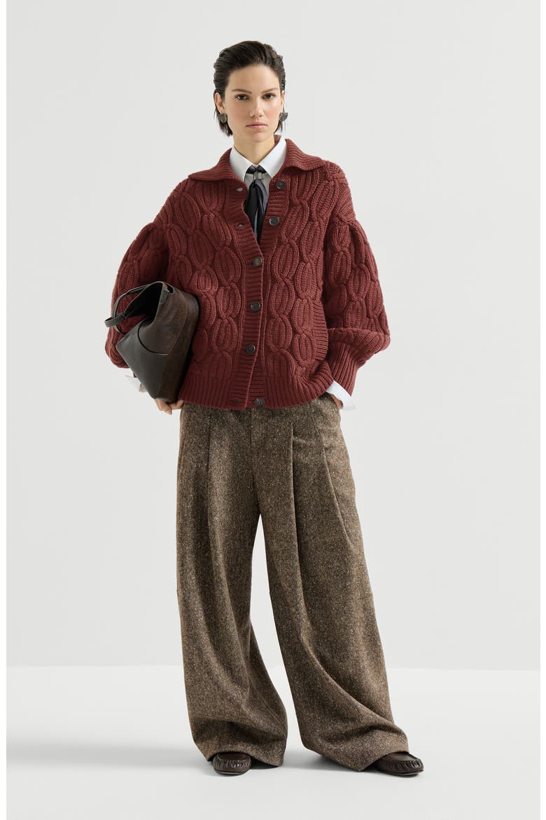 Cashmere feather yarn heritage cable cardigan, Alternate, color, Ruby