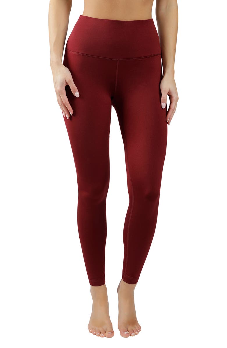 90 DEGREE BY REFLEX Soft Tech Fleece Lined High Rise Leggings, Main, color, Burnt Raspberry