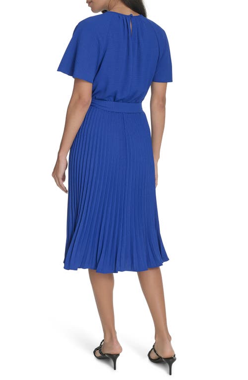 Calvin Klein Aerowash Flutter Sleeve Pleated Dress In Ultramarine