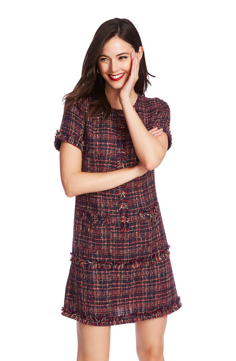Court & Rowe Preppy Tweed Fringe Trim Dress, Alternate, color, 