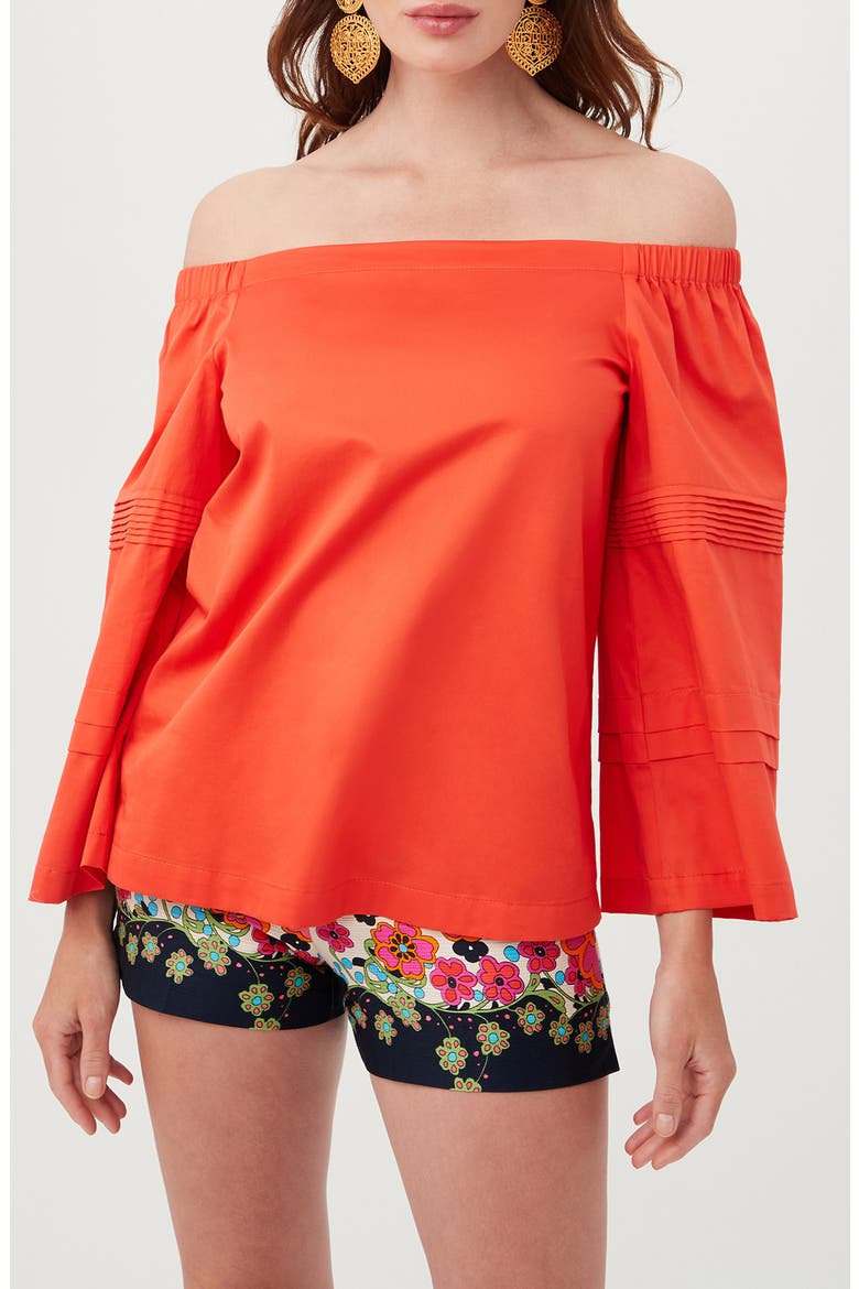 Wavey Organic Cotton Off the Shoulder Top, Main, color, FERRY RED