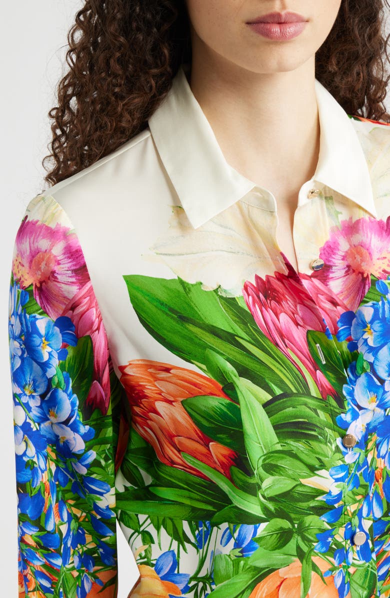 Elie Tahari The Madeline Floral Stretch Silk Button-Up Shirt, Alternate, color, Spring Meadow Print