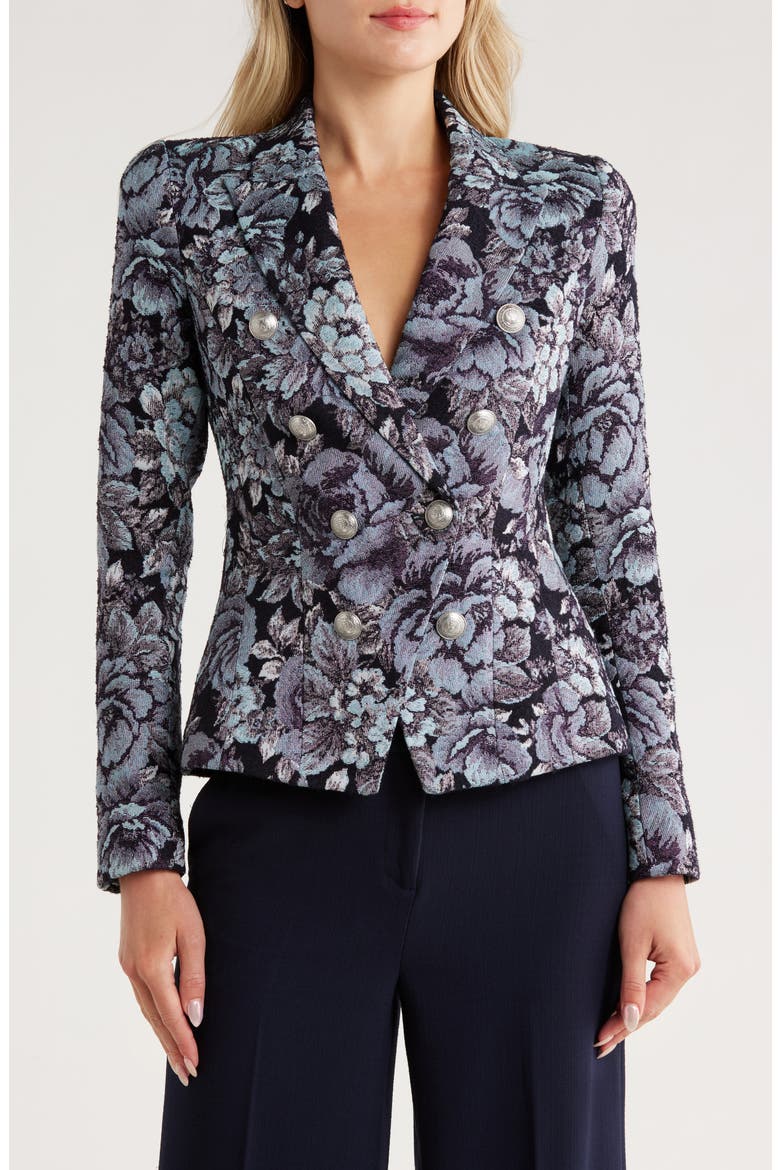 Bethany Structured Double Breasted Blazer, Main, color, BLACK/ MIDNIGHT FLORAL MUTLI