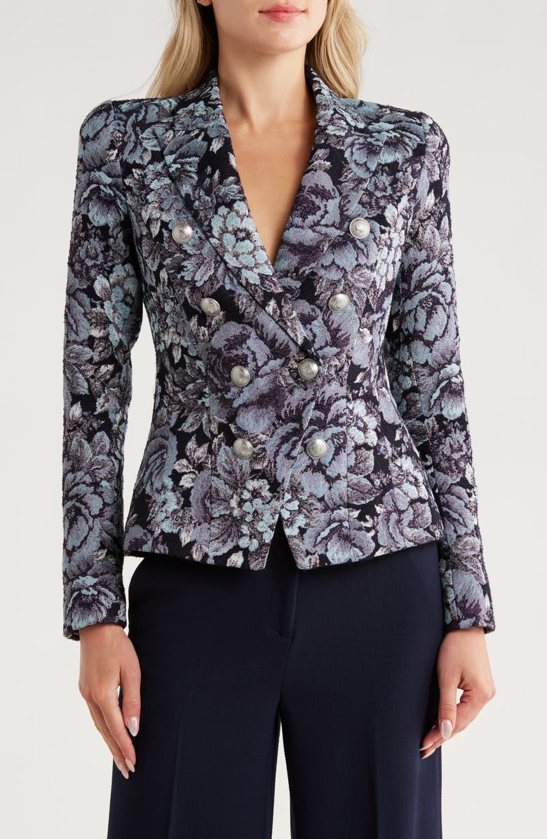 L'AGENCE Bethany Structured Double Breasted Blazer, Main, color, Black/ Midnight Floral Mutli