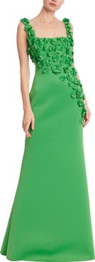 Badgley Mischka Collection Floral Appliqué Scuba Knit Trumpet Gown