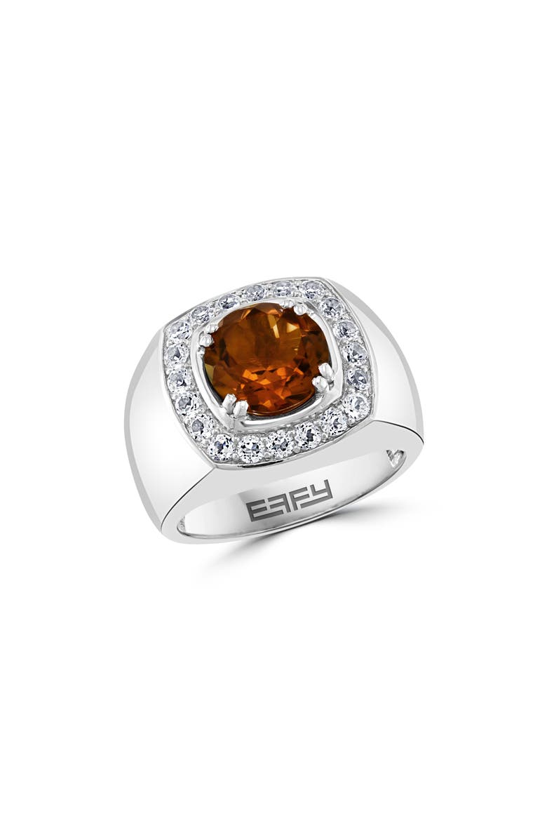 Men's Smoky Quartz & White Topaz Signet Ring, Main, color, BROWN