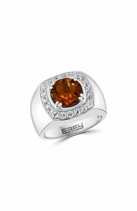 EFFY Men's Smoky Quartz & White Topaz Signet Ring