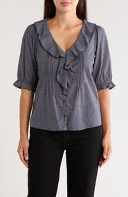 Trove New York Ruffled V-Neck Button Top